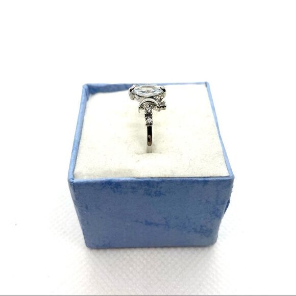 Silver Crescent Moon Crystal Ring - Picture 3 of 16